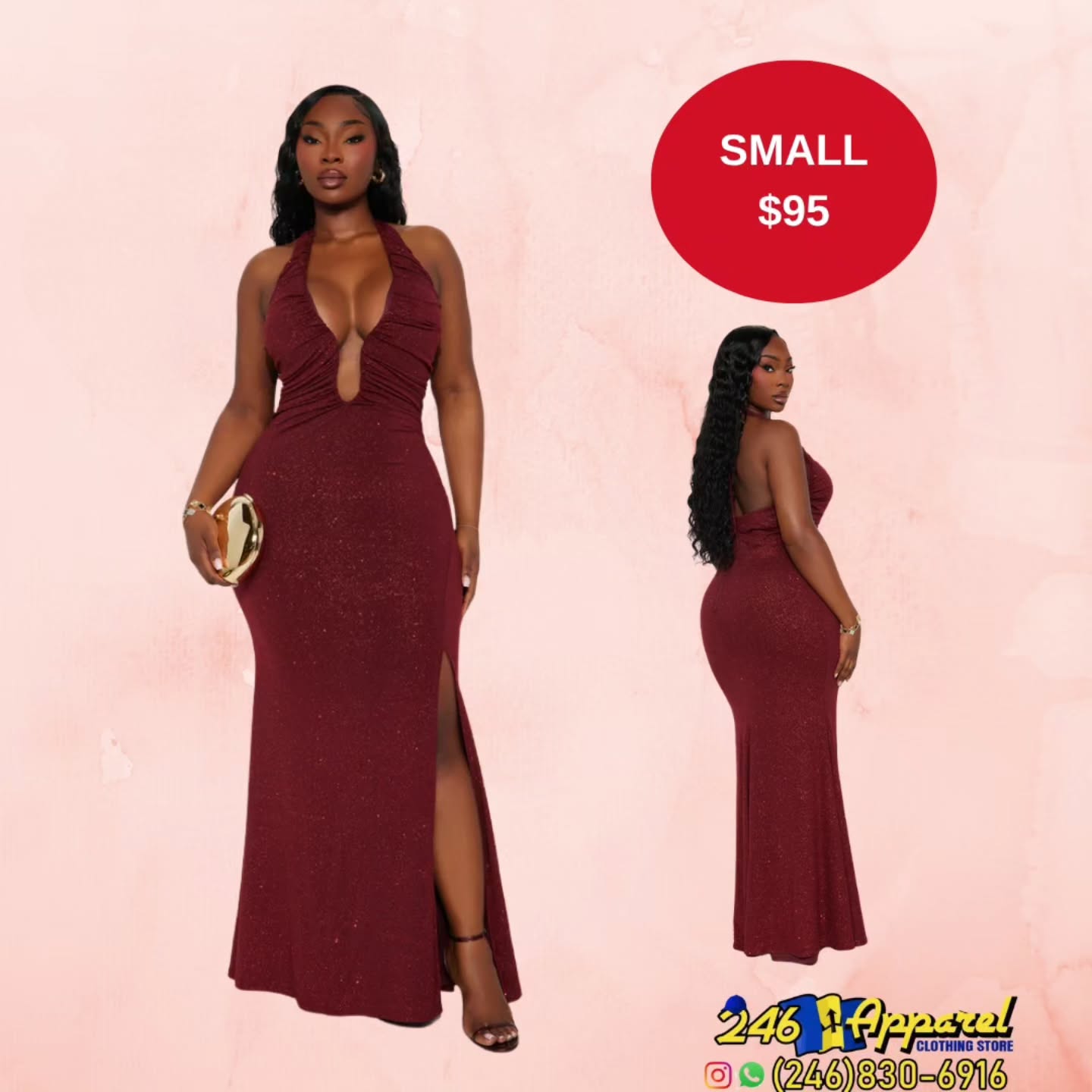 Burgundy Halter Maxi Dress – Small $95 | 246 Apparel