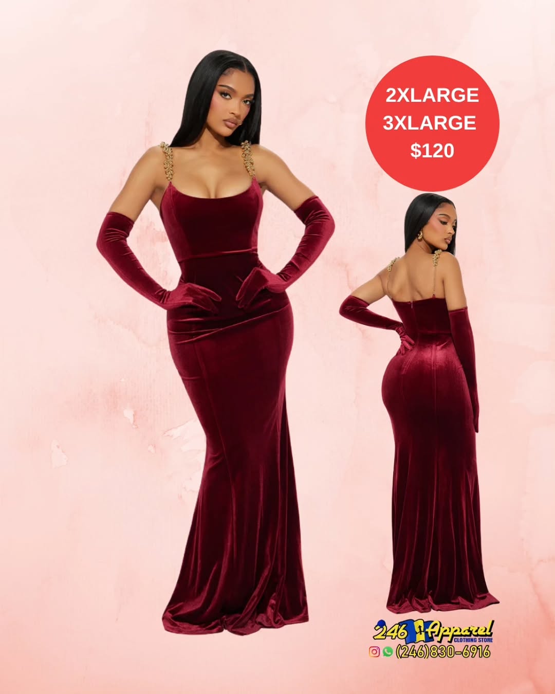 Velvet Mermaid Gown – 2XL & 3XL Available at $120
