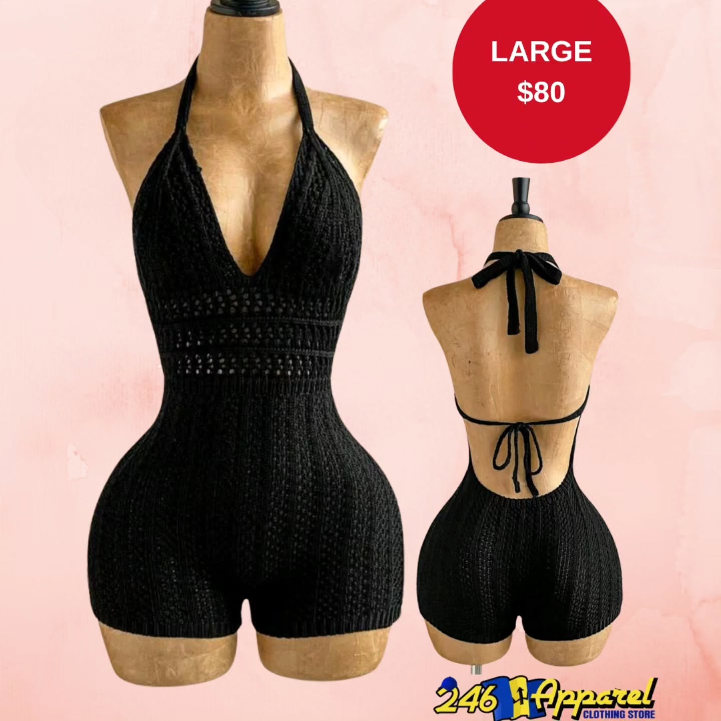 Black Knit Halter Romper – Large $80 at 246 Apparel