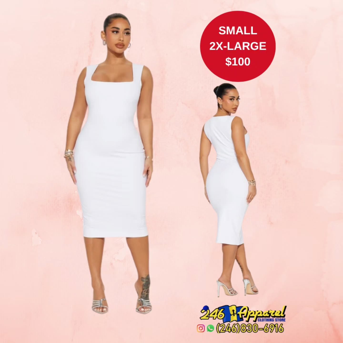 White Bodycon Midi Dress – Sizes Small to 2X-Large for $100