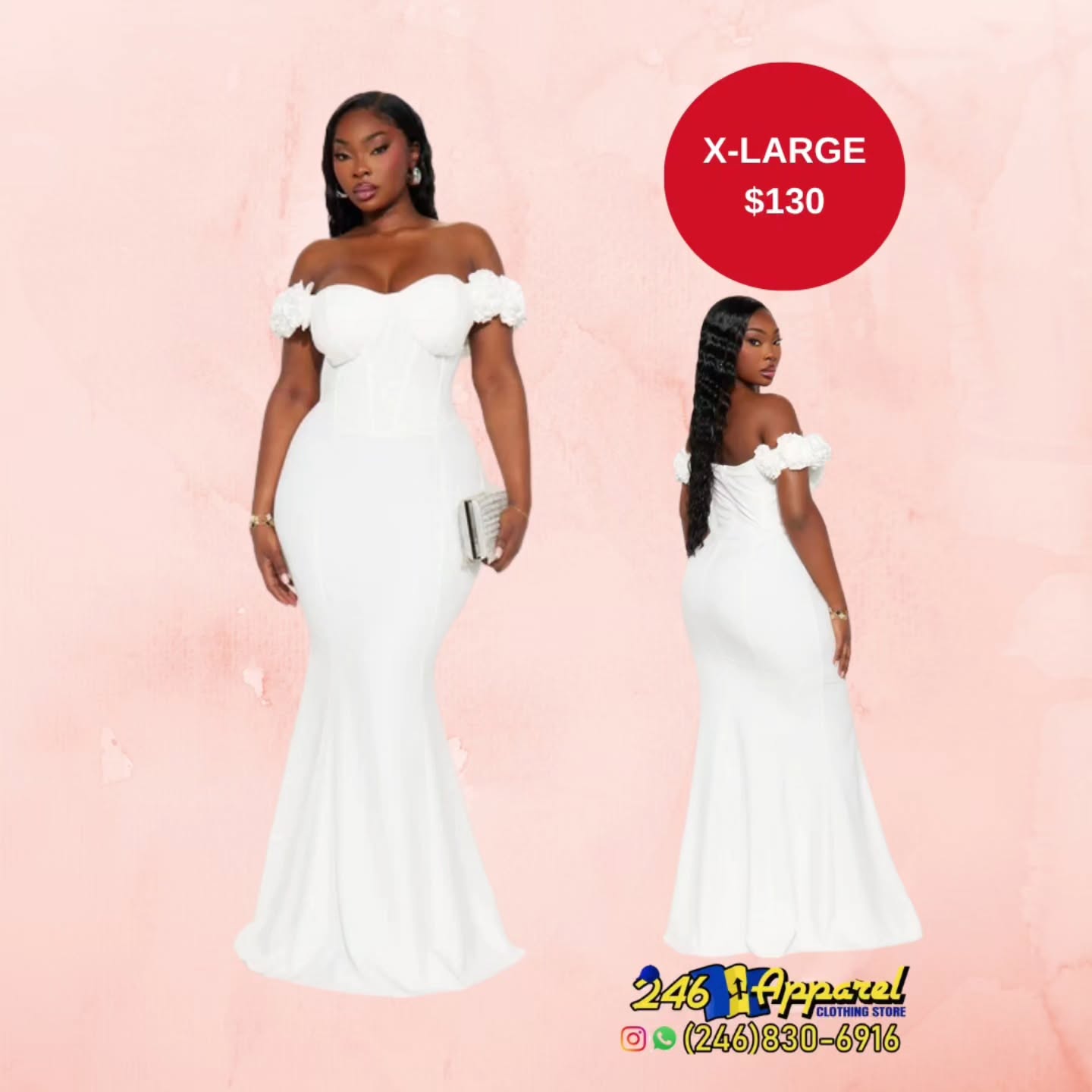 White Off-Shoulder Mermaid Gown – X-Large $130