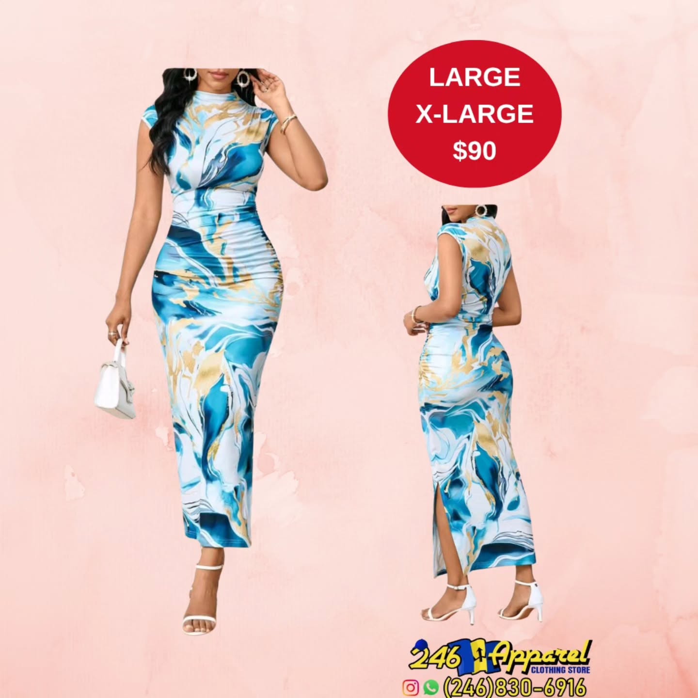 Marble Print Maxi Dress – Large & X-Large Available at $90
