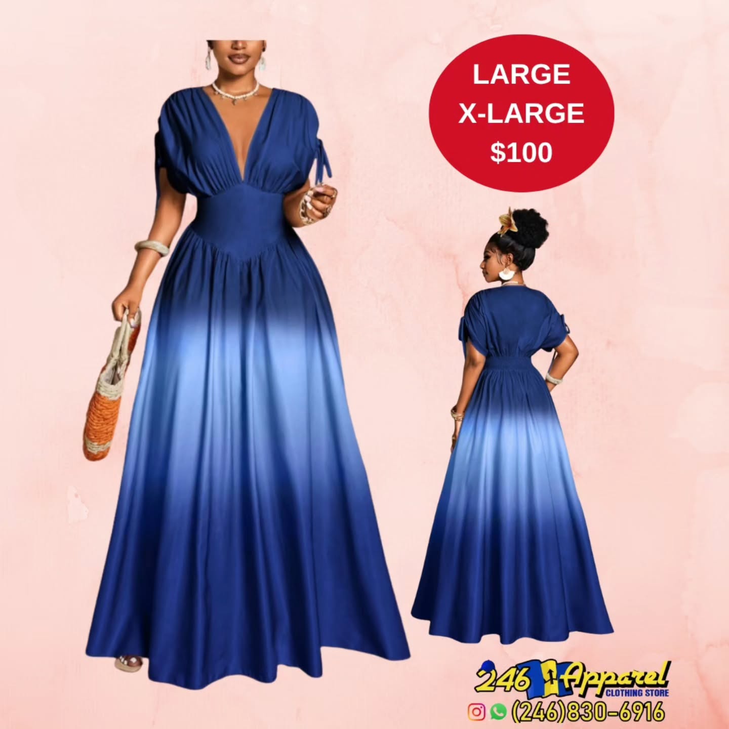 Blue Ombre Maxi Dress – Large & X-Large for $100