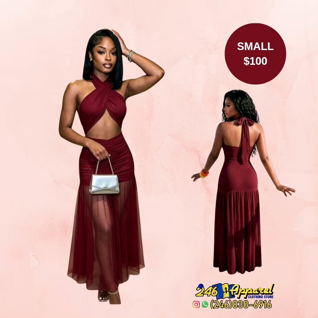 Burgundy Halter Mesh Dress – Small $100