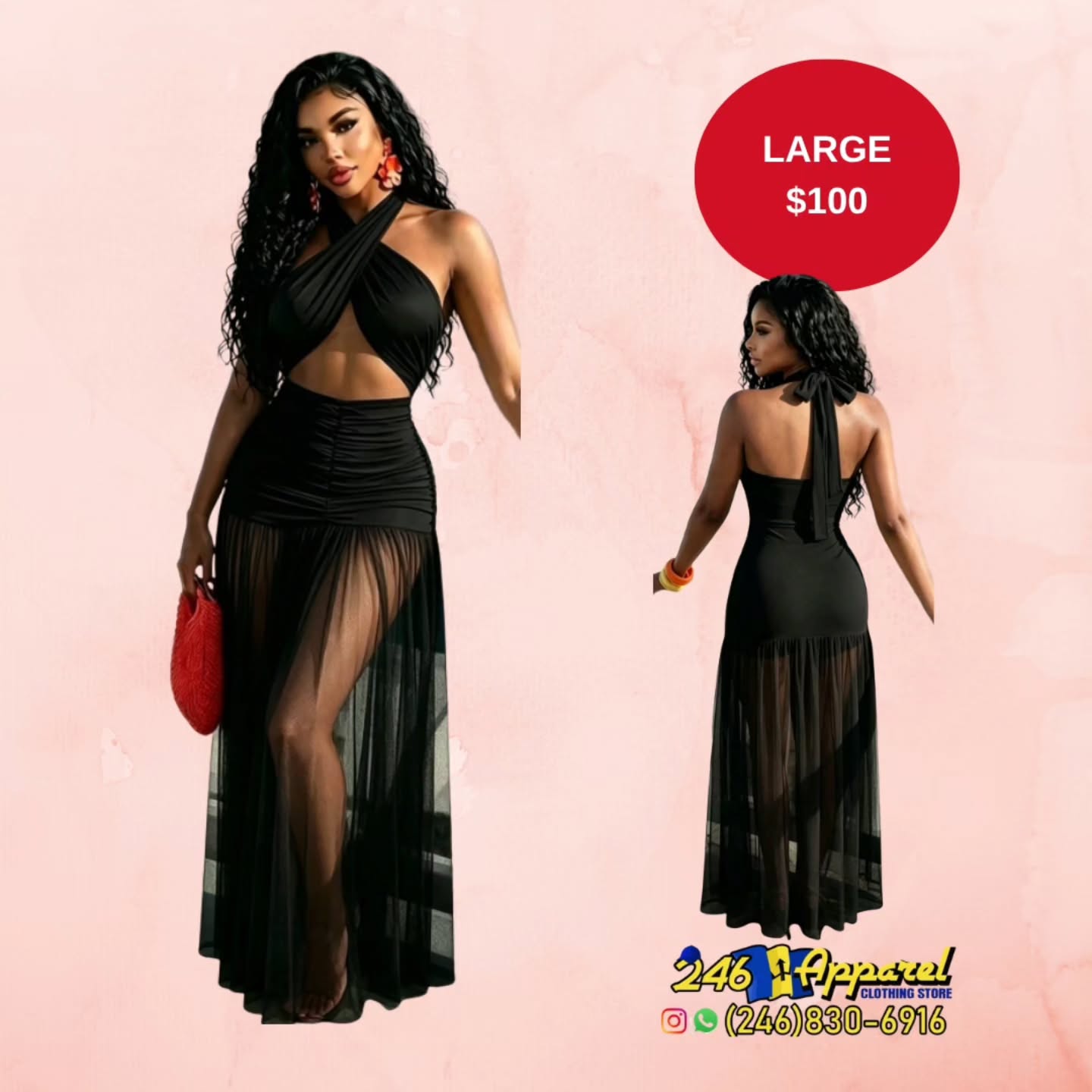 Black Mesh Halter Dress – Large | $100 at 246 Apparel
