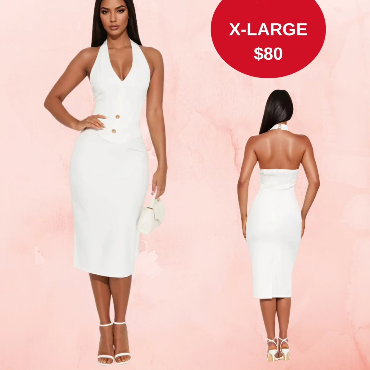 White Halter Midi Dress – X-Large for $80