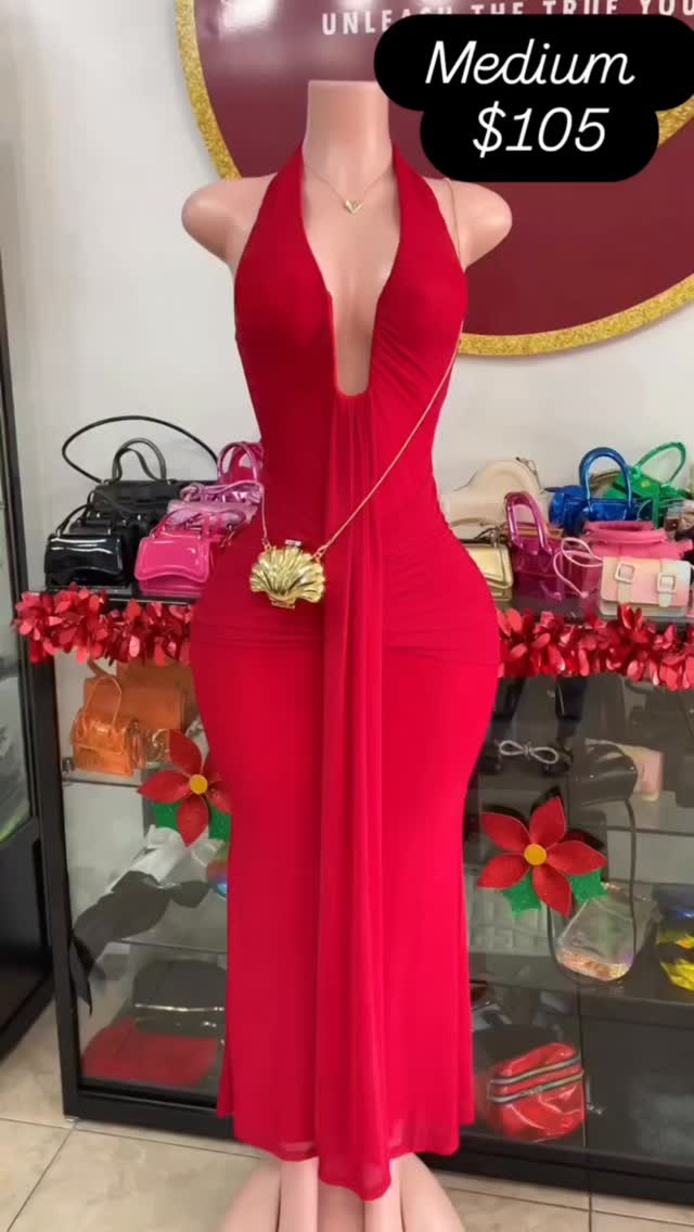Red Halter Midi Dress - Medium $105