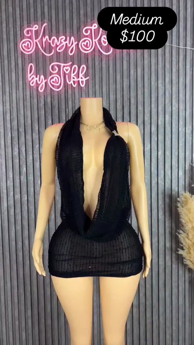 Black Knit Halter Mini Dress – Medium $100