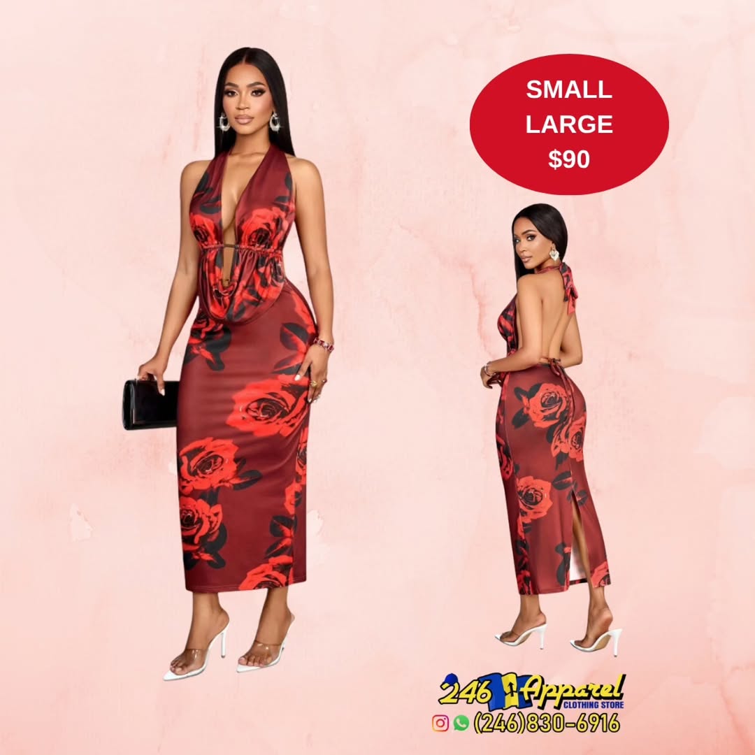 Rose Print Halter Midi Dress – $90 (Small & Large Available)