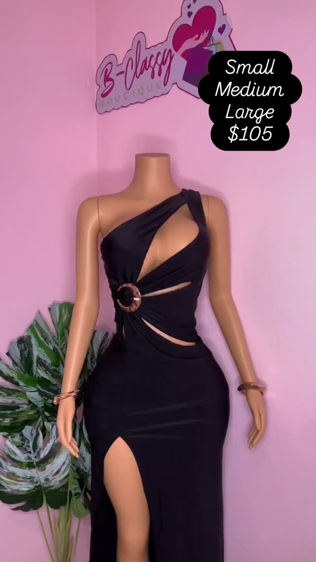 Black One-Shoulder Cut-Out Maxi Dress – $105 (S/M/L)