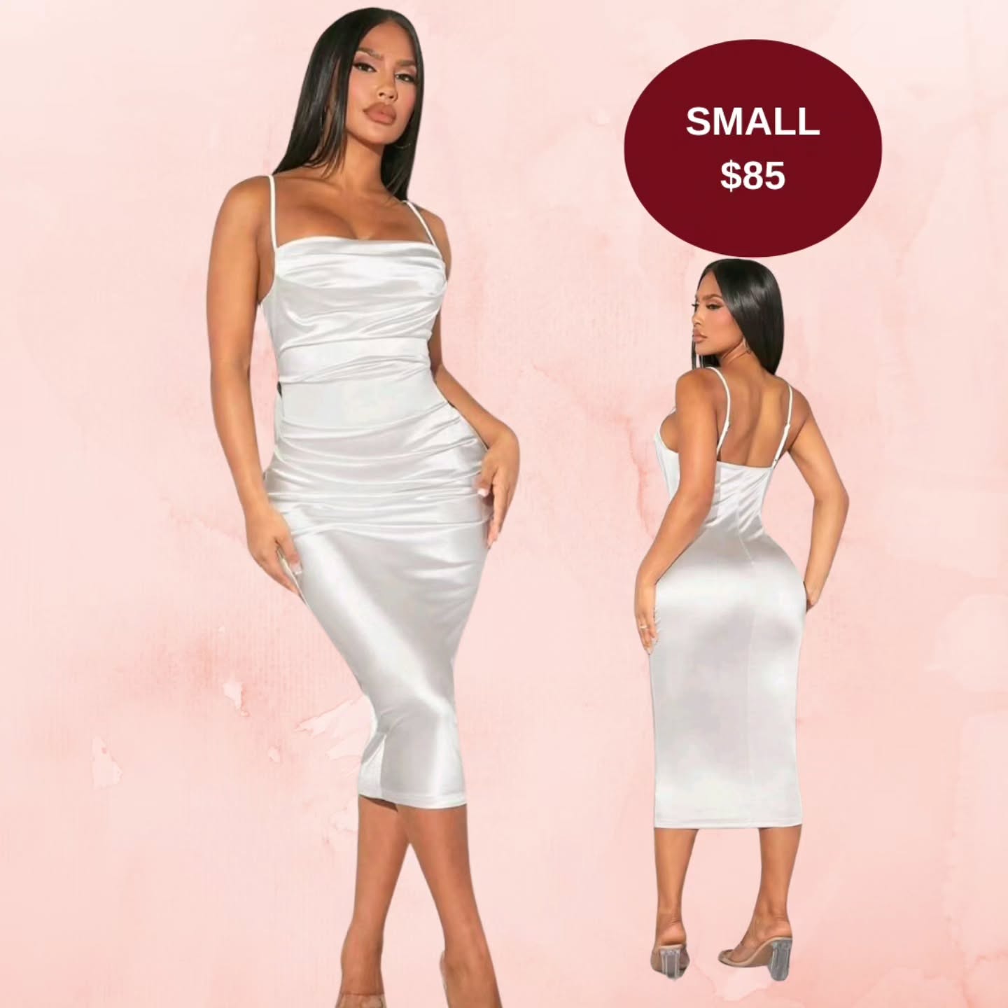 White Satin Cowl Neck Midi Dress – Size Small $85