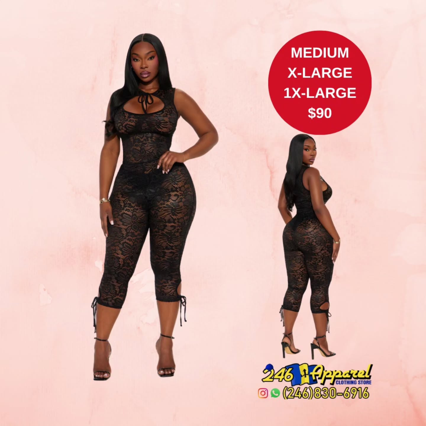 Black Lace Jumpsuit – Sizes M, XL, 1XL at $90