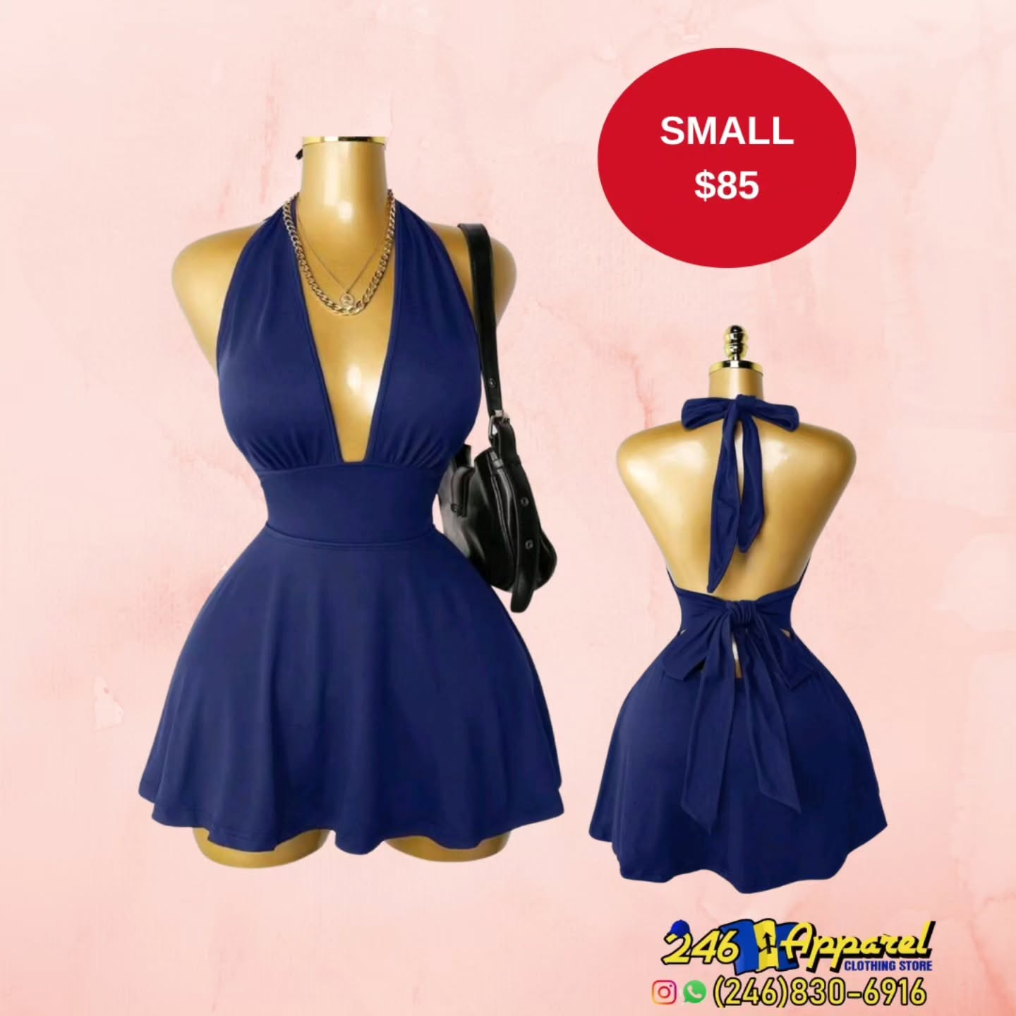 Navy Blue Halter Dress – Size Small at $85