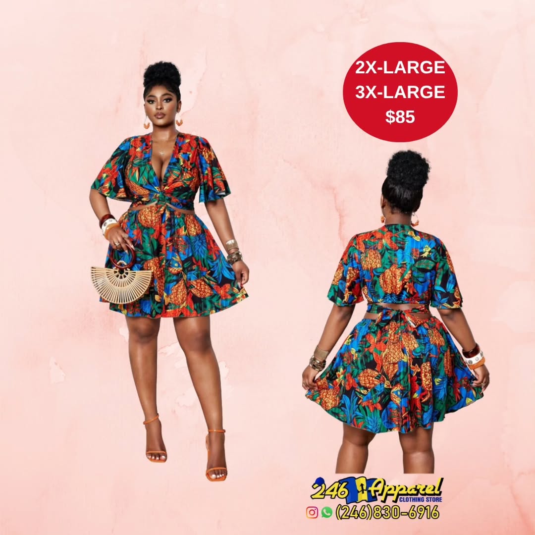 246 Apparel – Women's Fashion with Prices: Tropical Set $85, Polka Dot Romper $80, Blue Cut-Out Dress $85