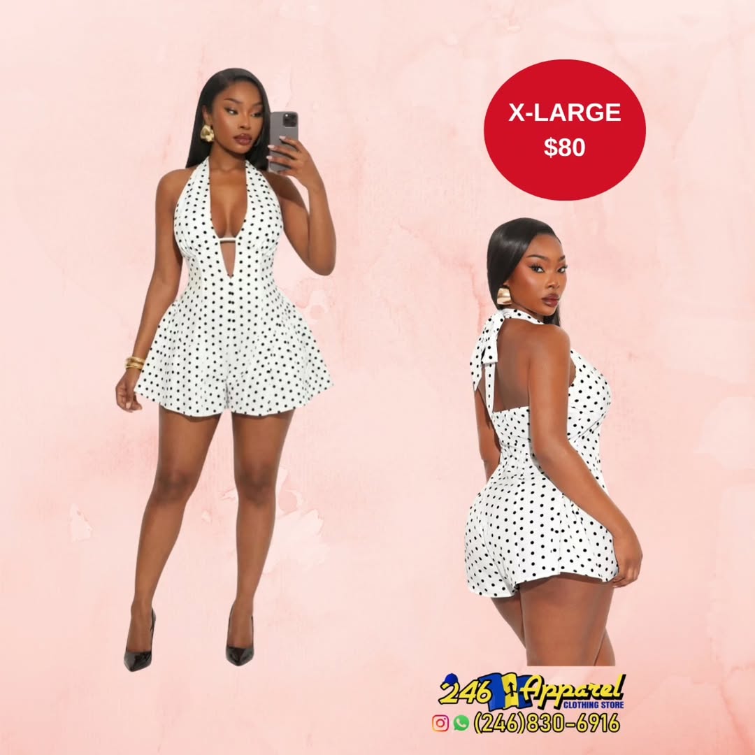 246 Apparel – Women's Fashion with Prices: Tropical Set $85, Polka Dot Romper $80, Blue Cut-Out Dress $85