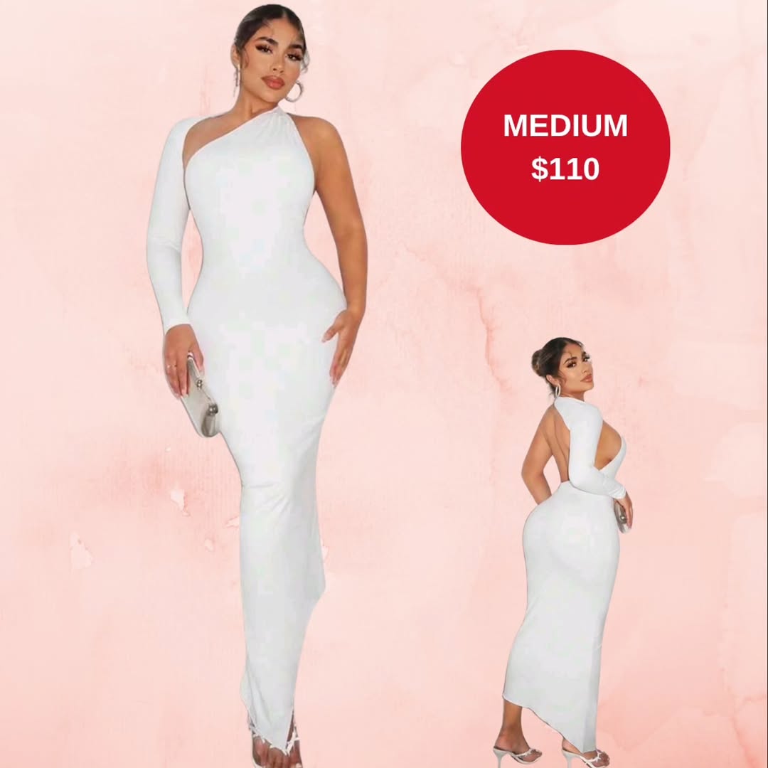 White One-Shoulder Maxi Dress – Medium $110