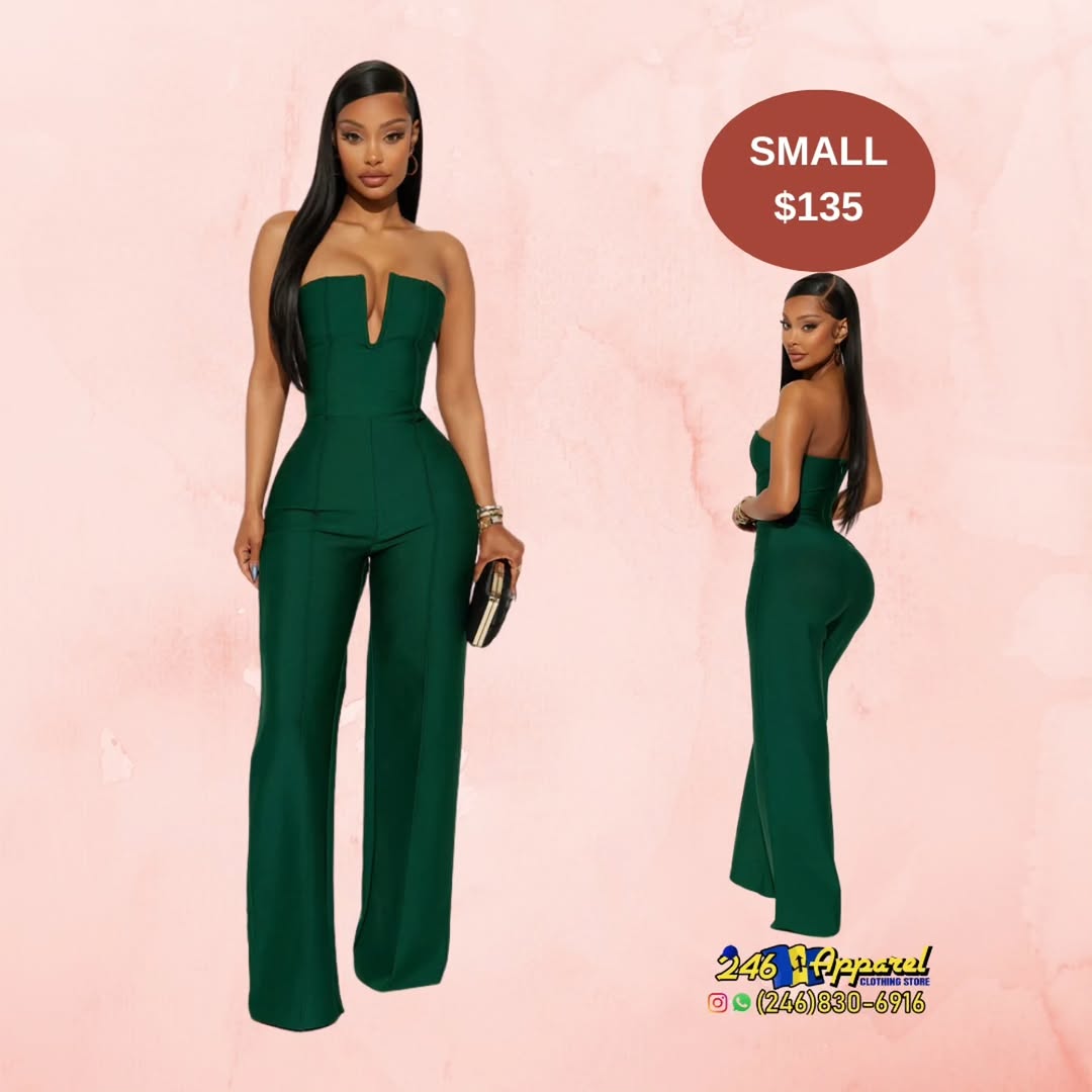 Green Strapless Jumpsuit - Small $135 at 246 Apparel