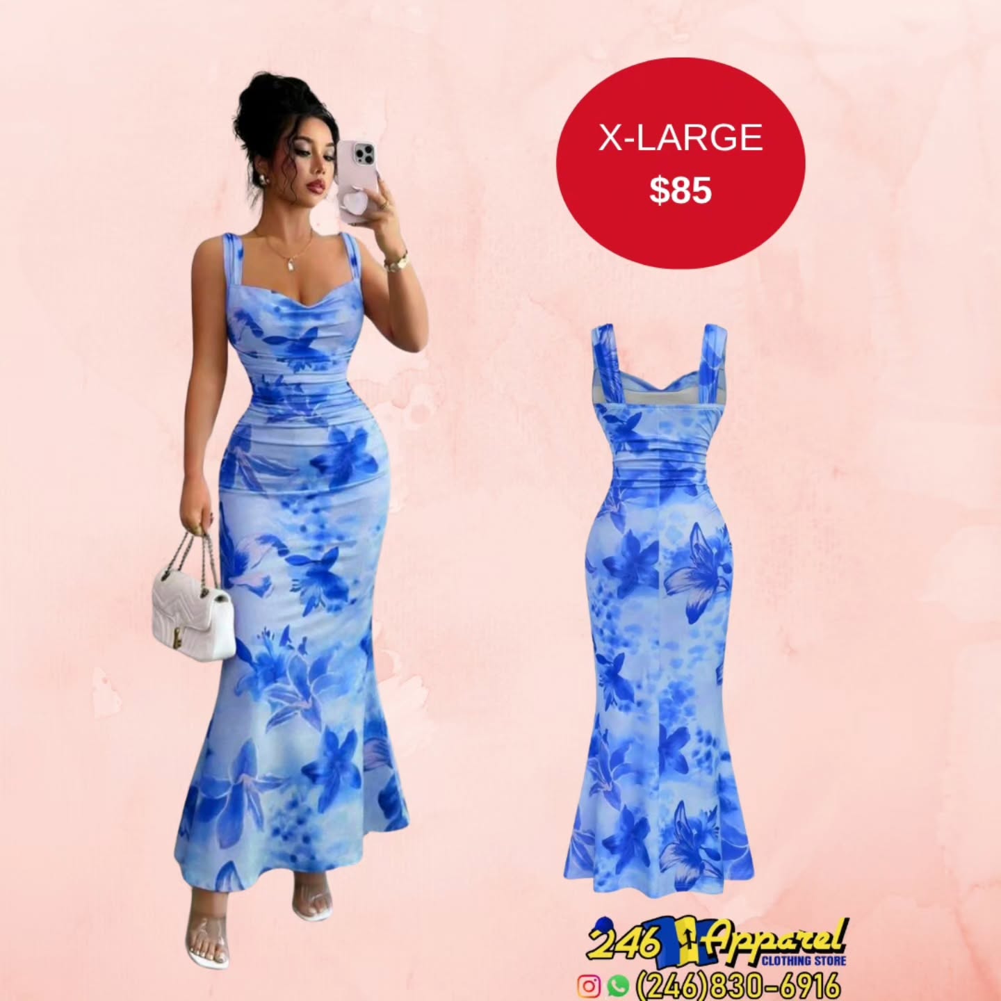 Blue Floral Maxi Dress – X-Large for $85 at 246 Apparel