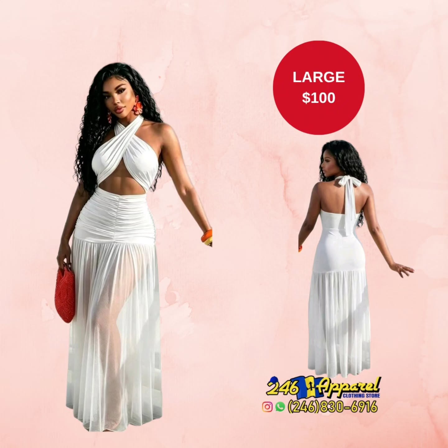 White Halter Maxi Dress – Large | $100 at 246 Apparel