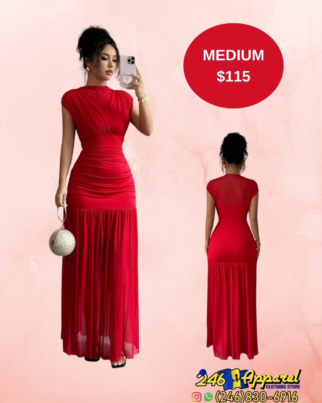 Red Mesh Maxi Dress – Medium at $115