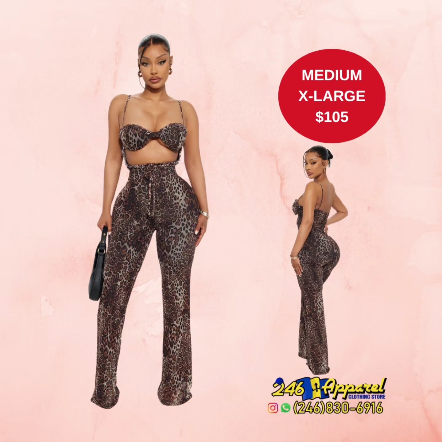 Leopard Print Two-Piece Set – Medium & X-Large Available for $105
