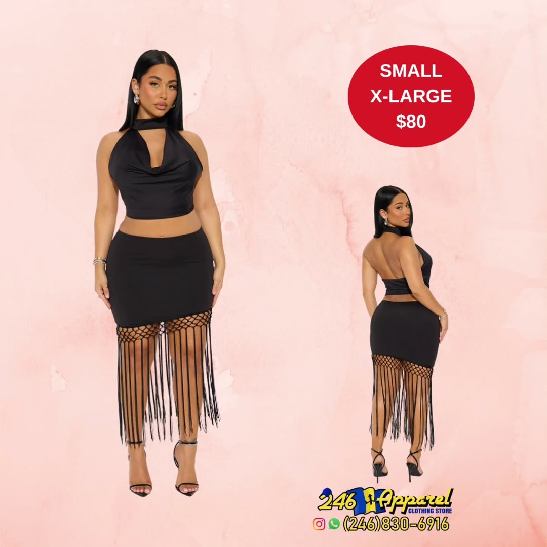 Black Fringe Two-Piece Set – $80 (Small to X-Large)