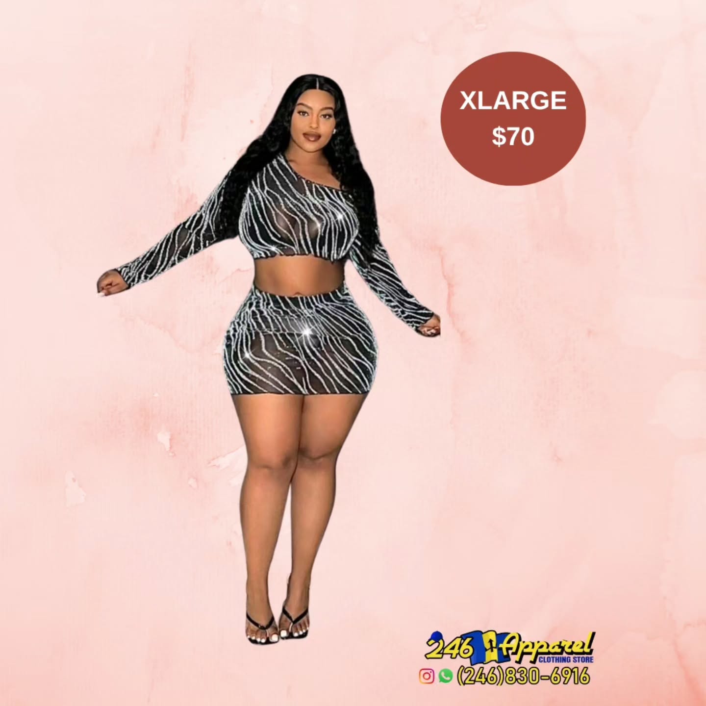 246 Apparel – Rhinestone Two-Piece Set (XL) at $70