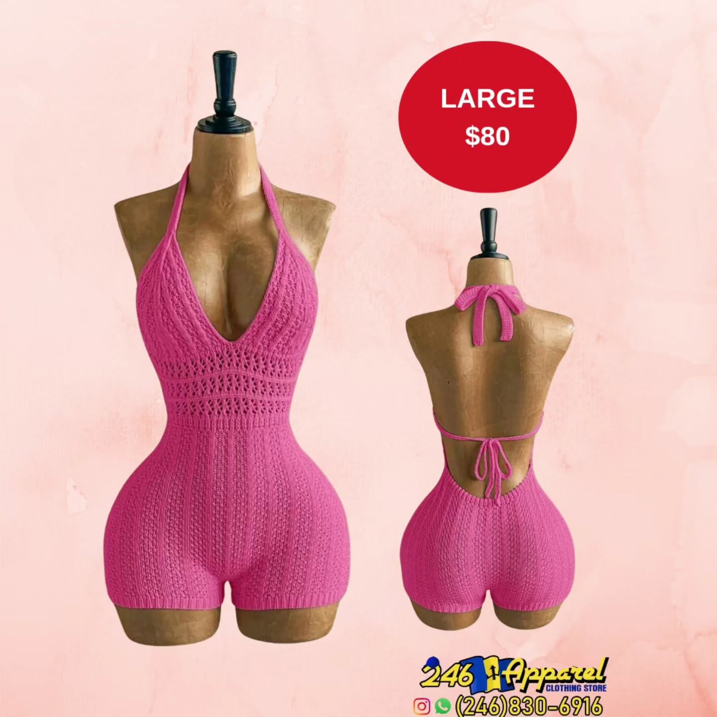 Pink Knit Halter Romper – Large $80