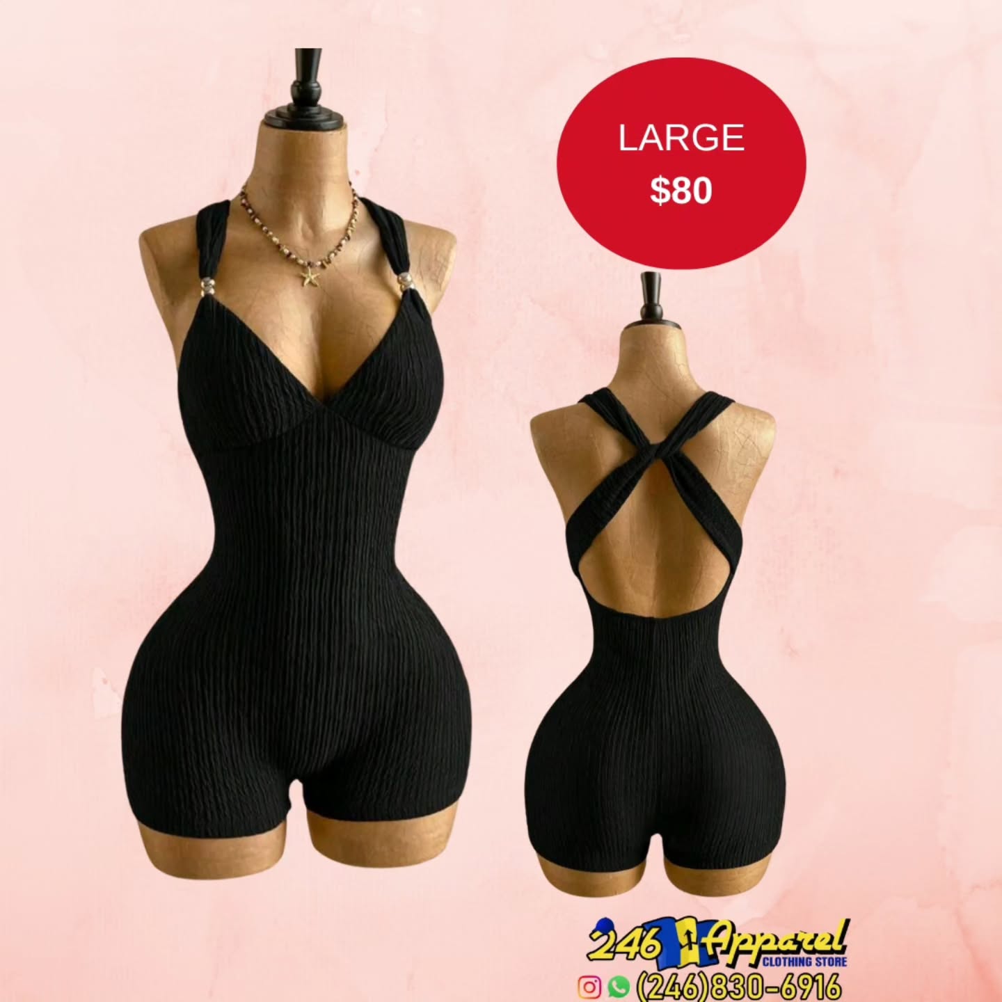 Black Ribbed Romper – Large $80 BBD