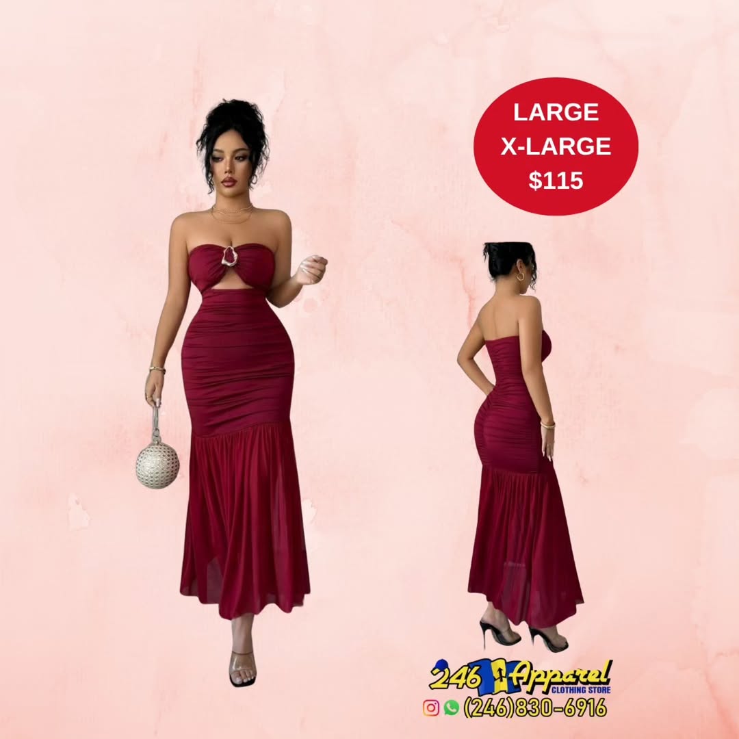 Red Strapless Midi Dress – Large & X-Large Available at $115