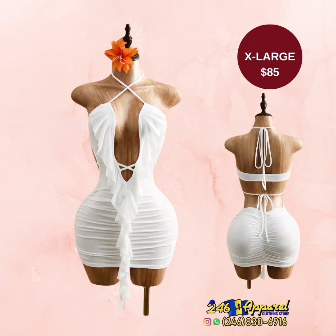 White Ruched Mini Dress – X-Large $85