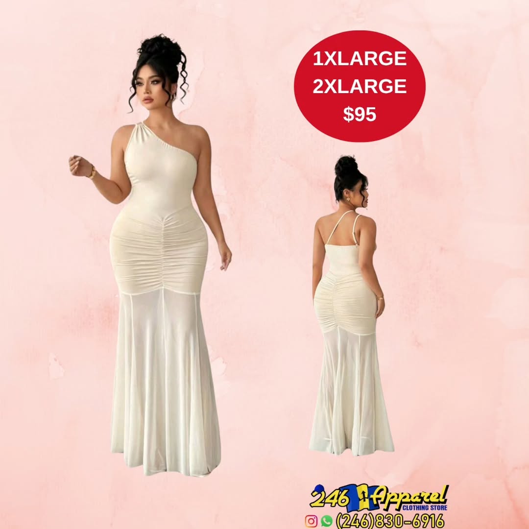 Women's One-Shoulder Ruched Maxi Dress – 1X & 2X Large at $95