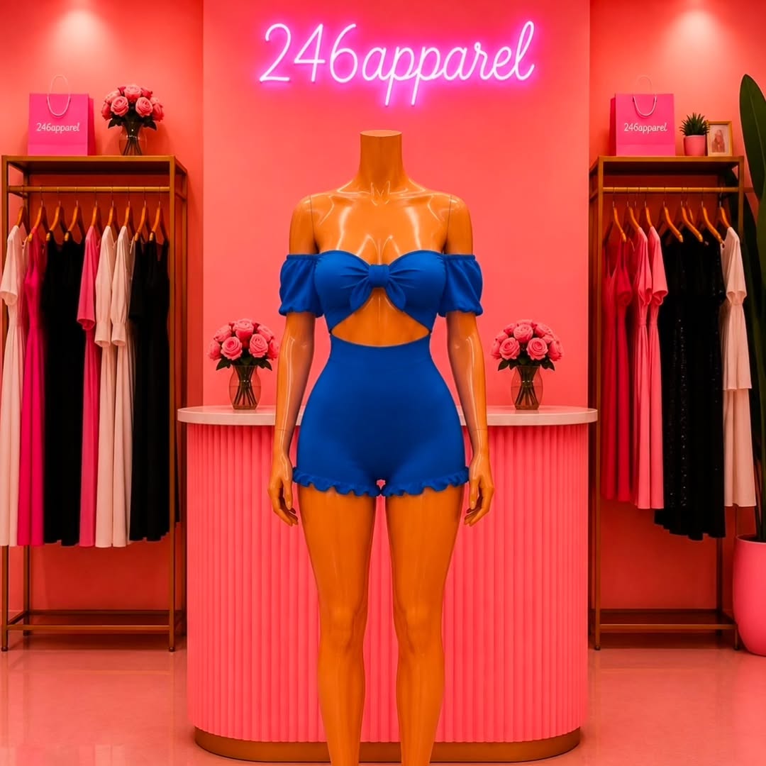 Blue Off-Shoulder Romper – Medium for $75 BBD