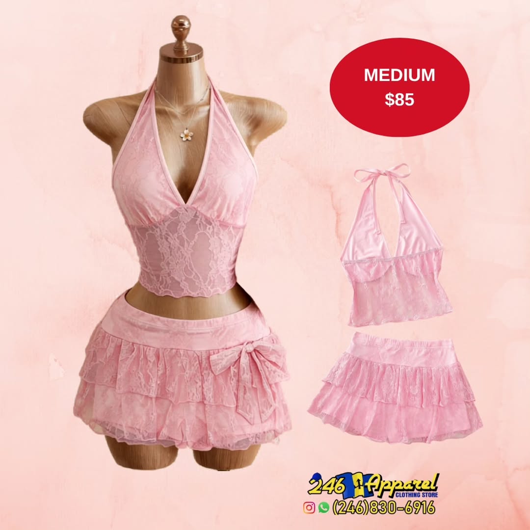 Pink Lace Halter Top & Mini Skirt Set – Medium $85