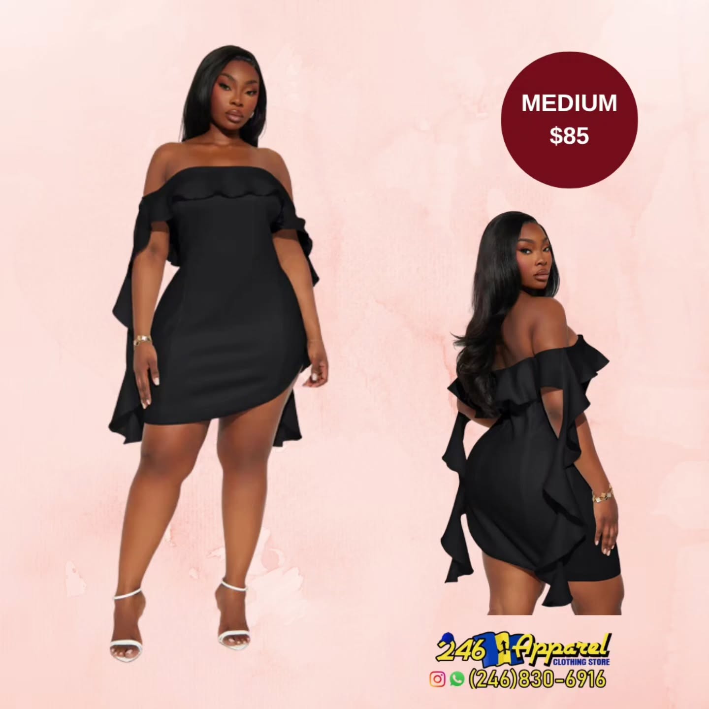 Black Off-Shoulder Ruffle Dress – Medium $85