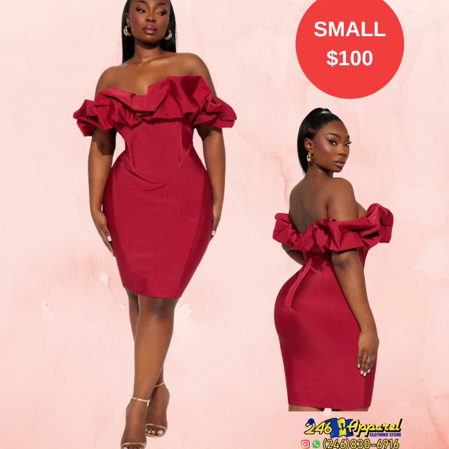 Red Off-Shoulder Ruffle Dress – Small $100