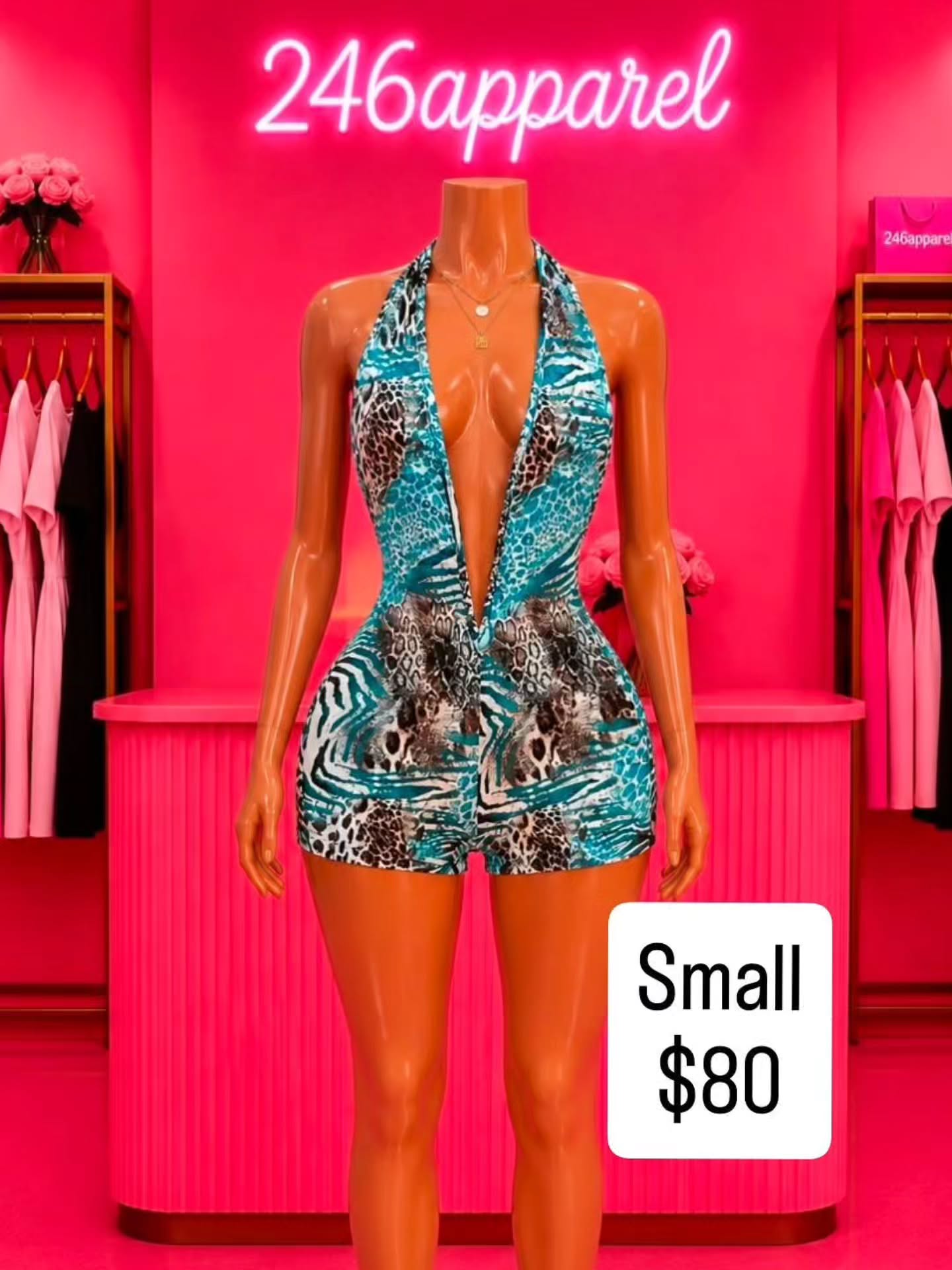 Animal Print Halter Romper – Small, $80 at 246 Apparel
