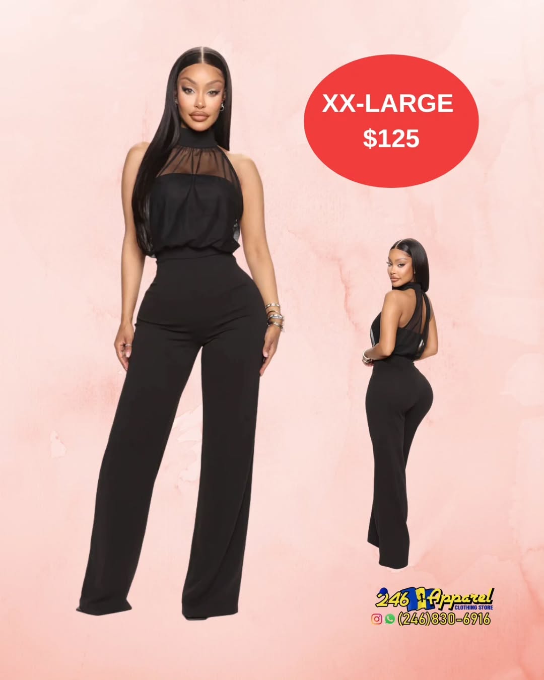 Black Mesh Halter Jumpsuit – XX-Large for $125