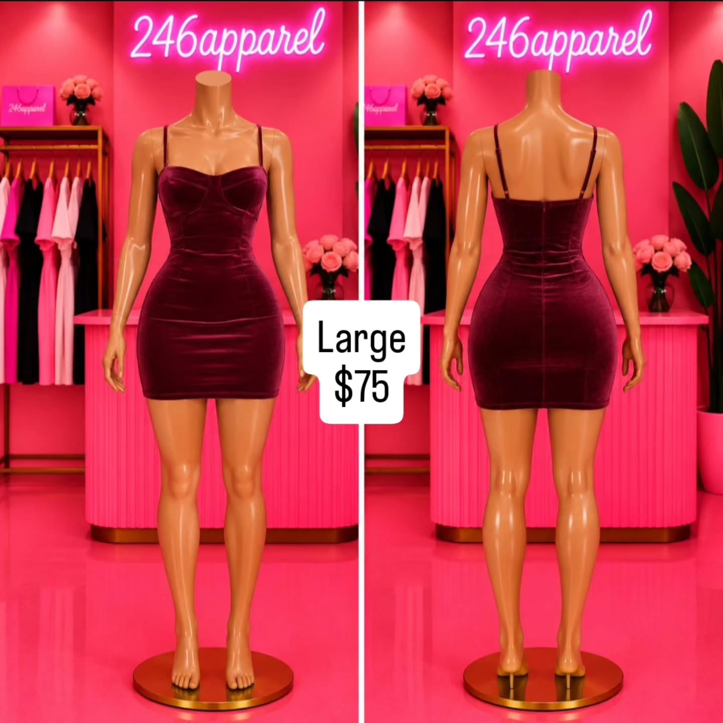 Velvet Mini Dress – Large Size at $75