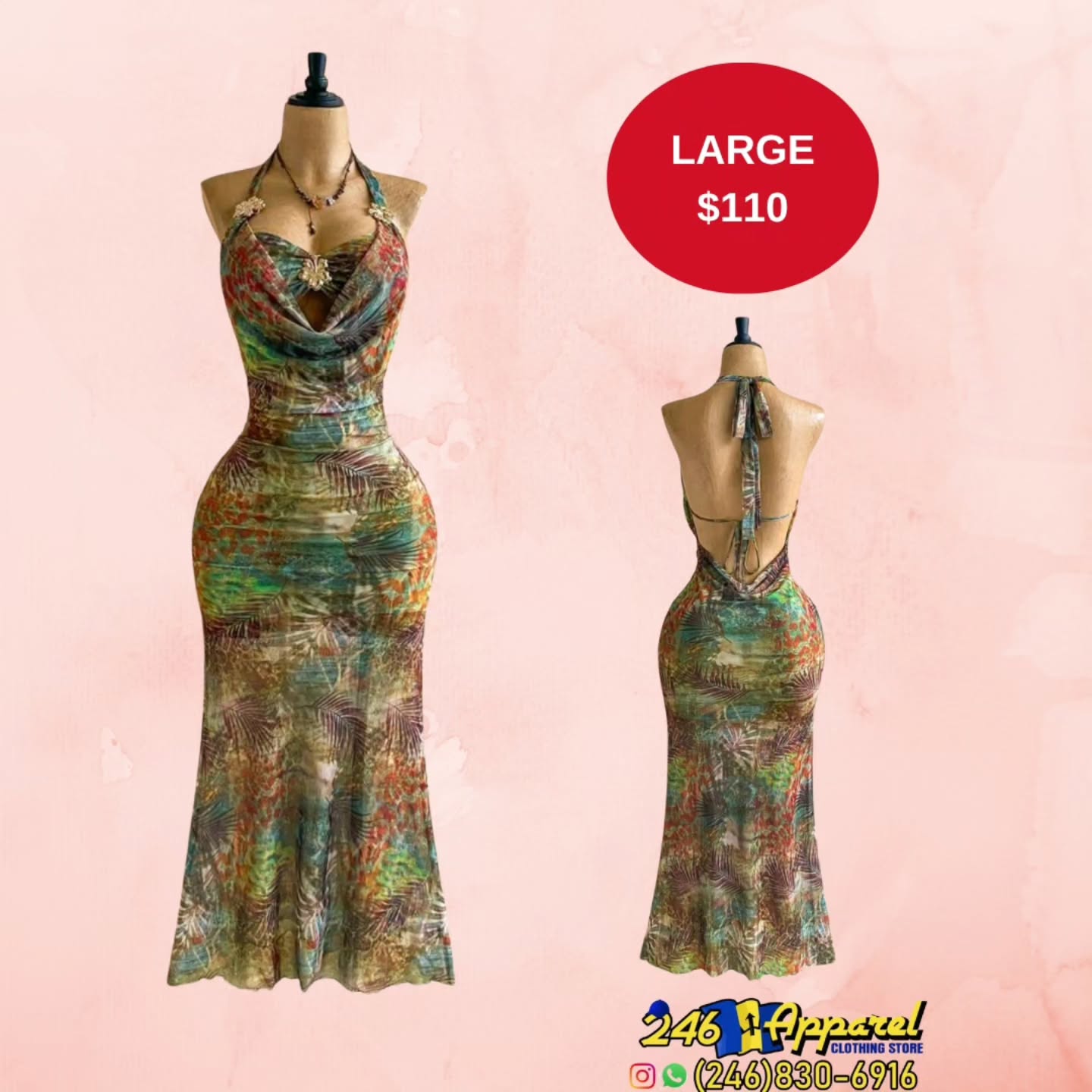 Tropical Halter Maxi Dress – Large – $110
