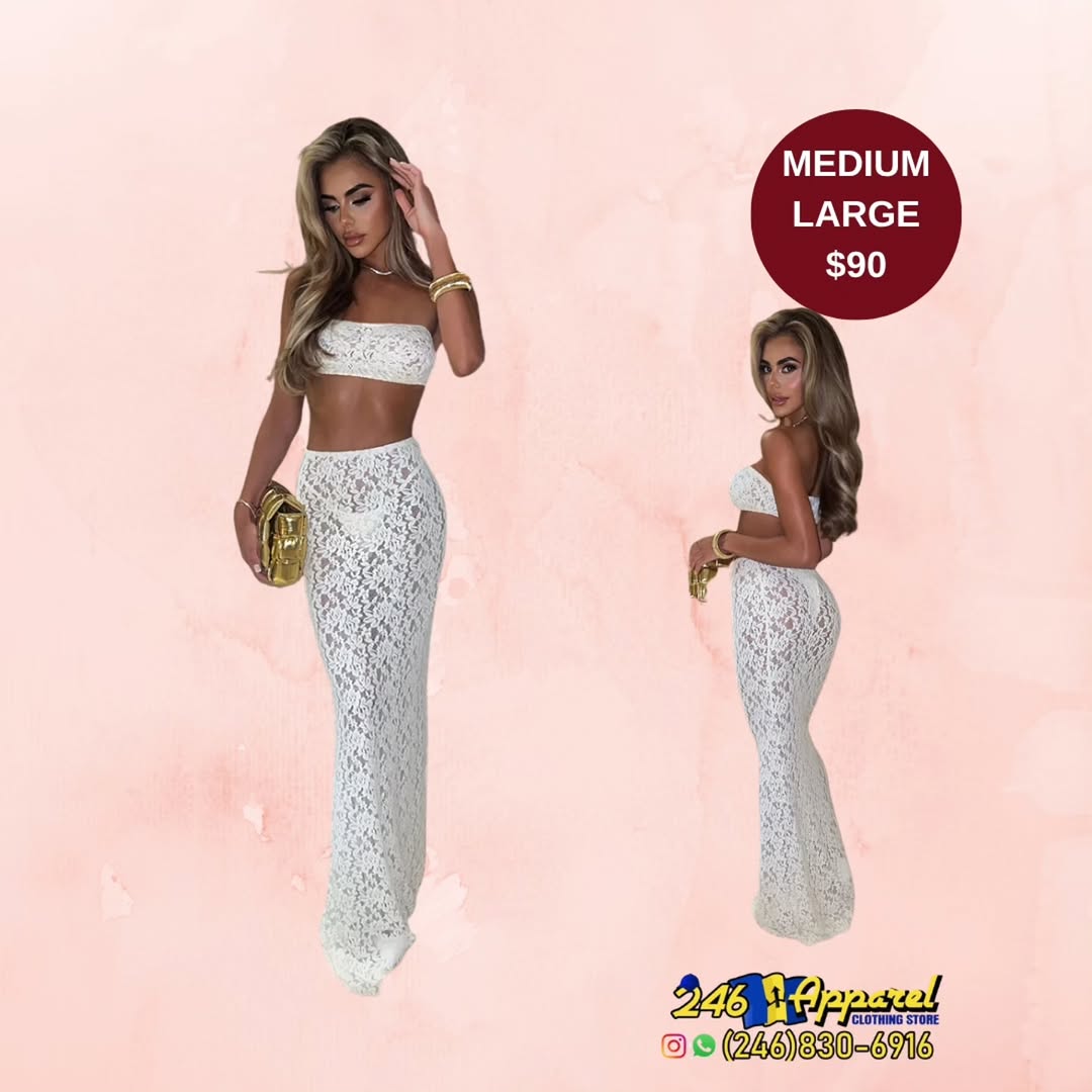 White Lace Two-Piece Set – Medium & Large Available at $90