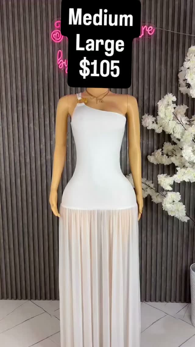 One-Shoulder White Maxi Dress – Medium & Large Available at $105