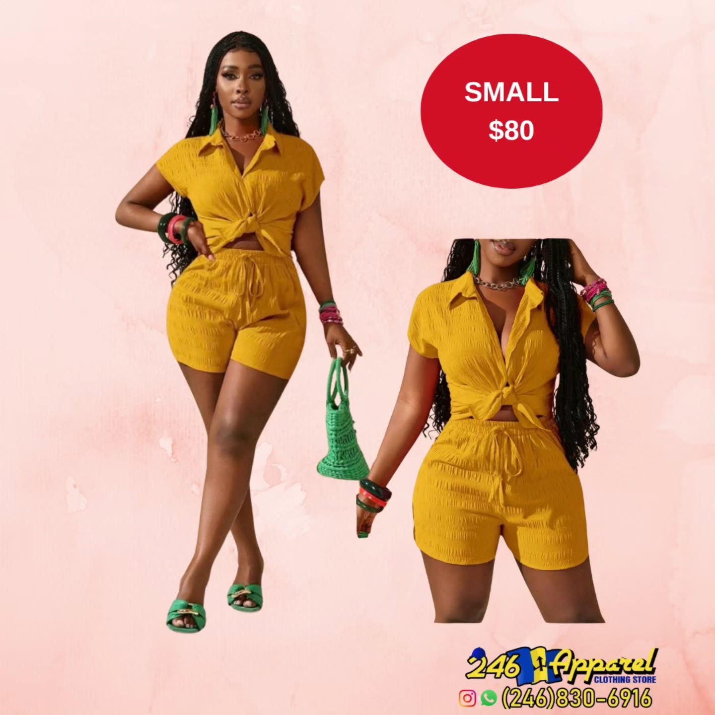 Yellow Two-Piece Short Set – Size Small $80