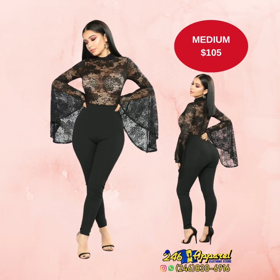 Black Lace Bell-Sleeve Top – Medium $105