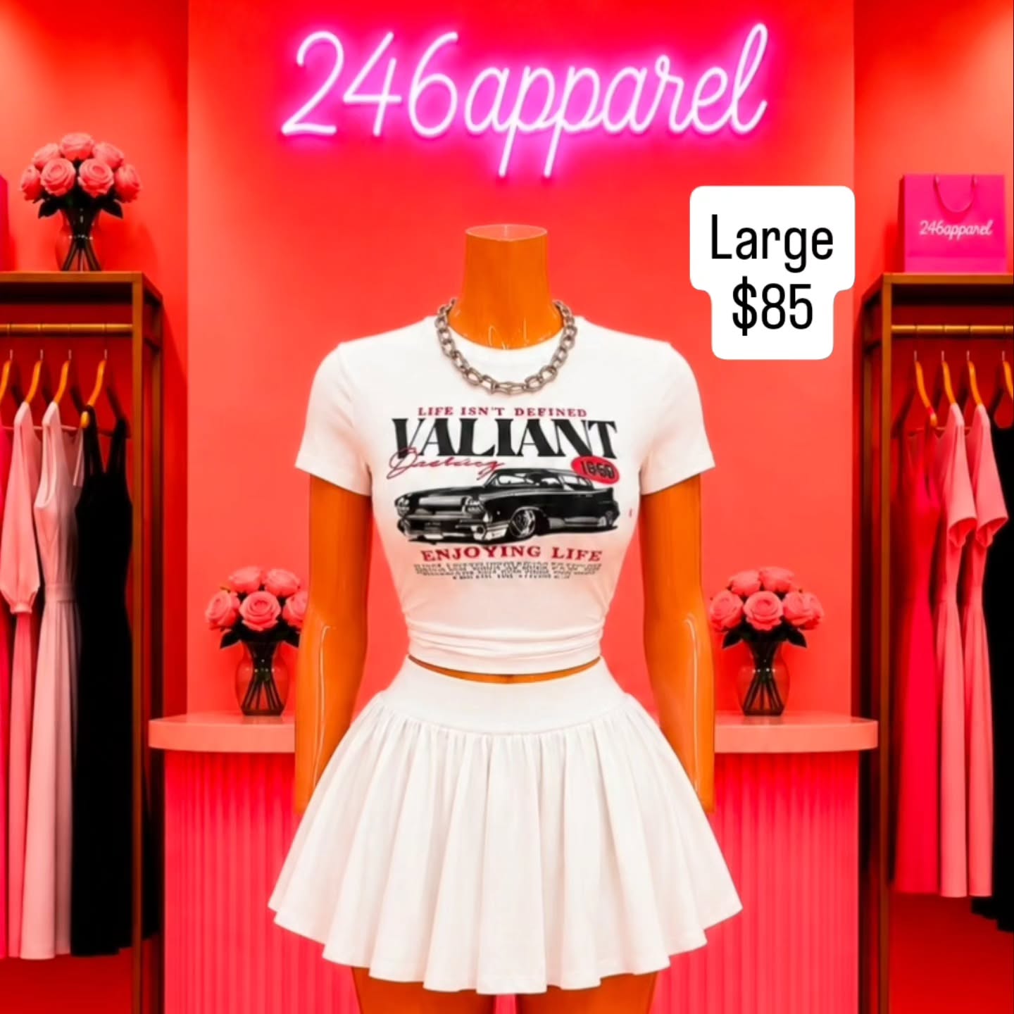 246 Apparel – Valiant Graphic Tee & Skirt Set (Large) – $85