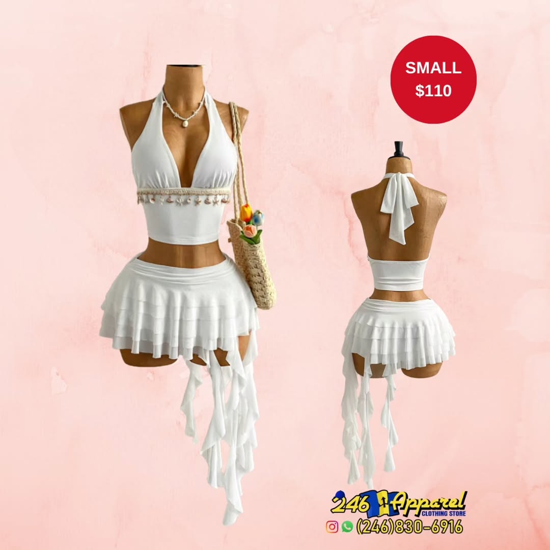 White Halter Crop Top & Ruffle Skirt Set – Small $110