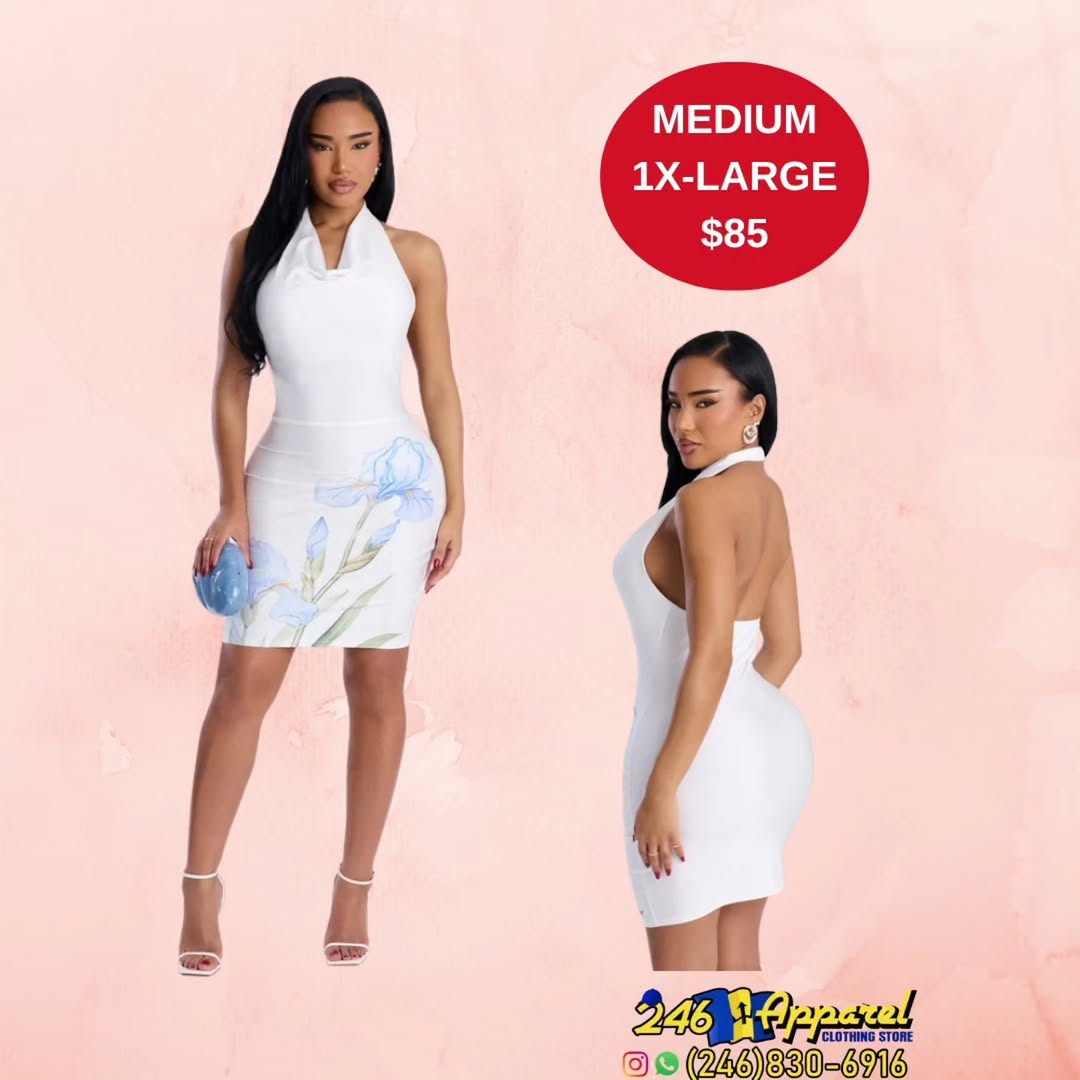 White Floral Halter Mini Dress – Medium & 1X-Large for $85