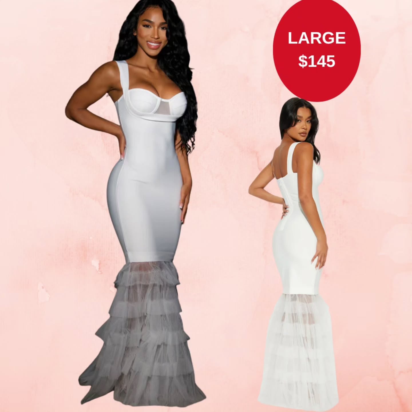 Mermaid Ruffle Gown – Large Size Available at $145
