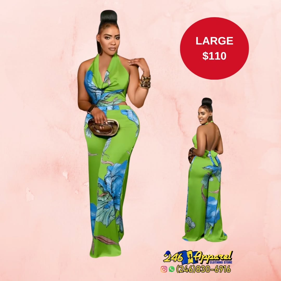 Green Floral Halter Co-ord Set – Large Size at $110