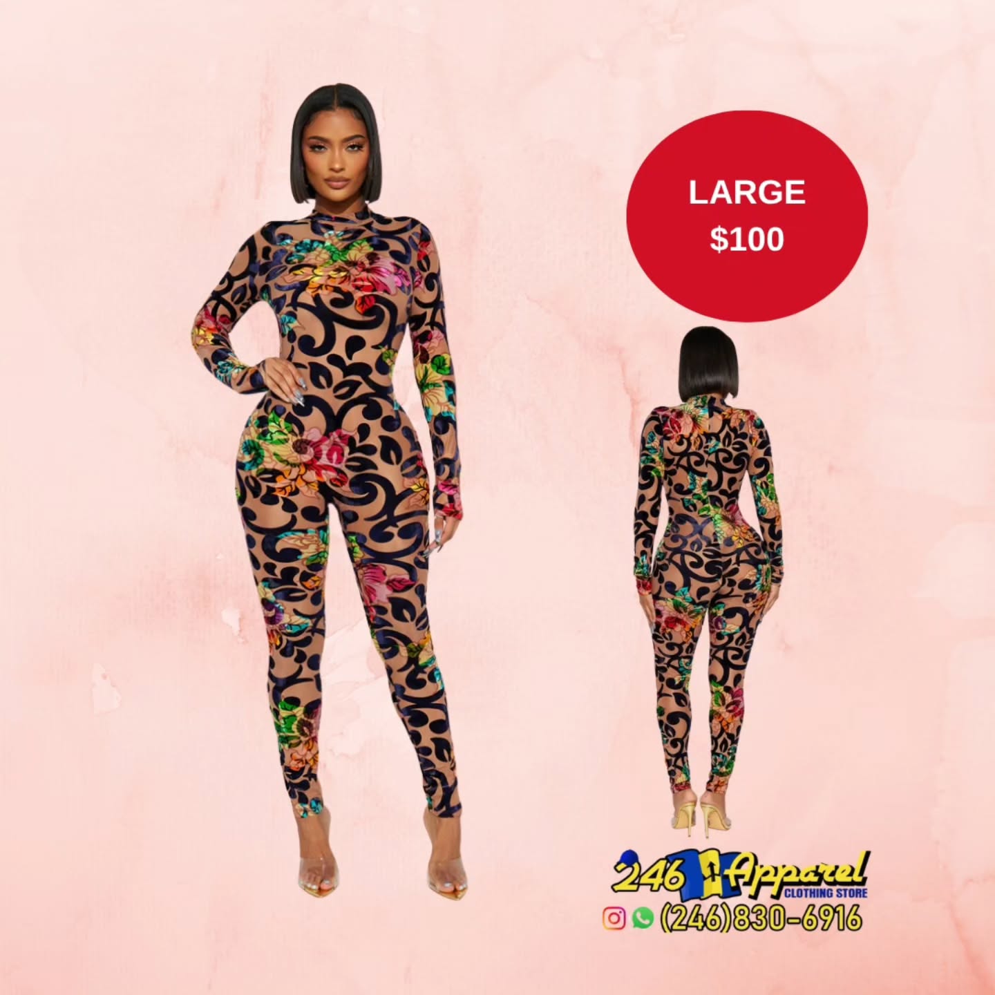 Floral Mesh Jumpsuit – Large $100 at 246 Apparel